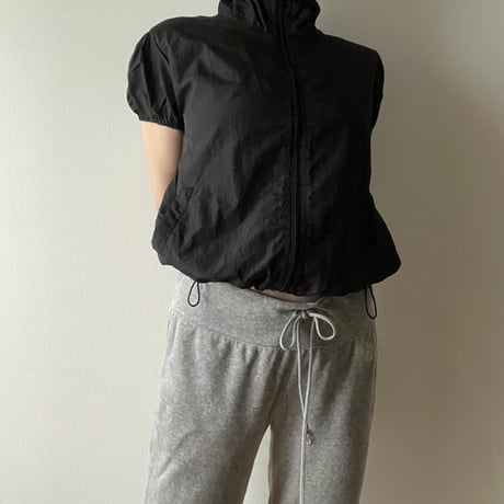 nylon  shirring zip-up tops/F264