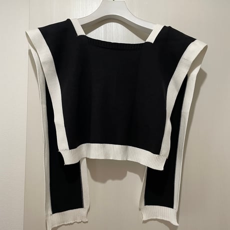 2Way Bicolor Knit Shoulder Tops/F273