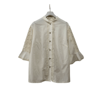vintage　Dacron  Flare sleeve race blouse　/F076
