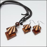 桜皮細工　ラインペンダント小＆ラインピアスセット（樺細工）当店オリジナル商品