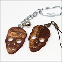 桜皮細工　スカル　ストラップ＆キーホルダーセット（樺細工）当店オリジナル商品