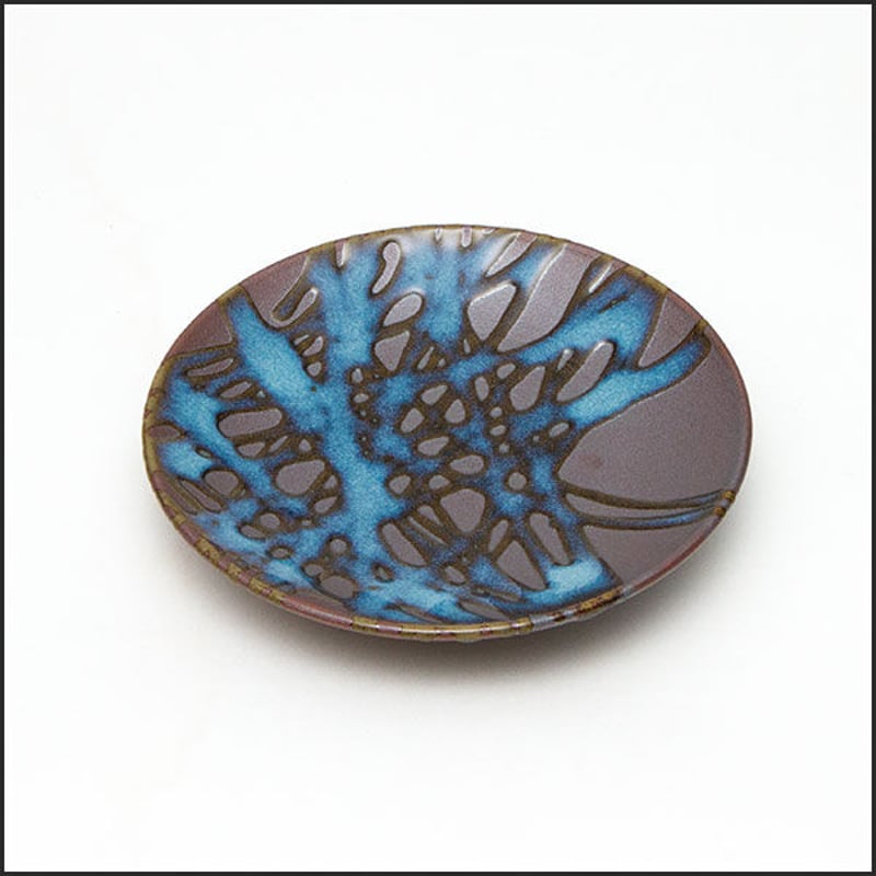 古い焼き物皿 秋田の焼物 楢岡焼 丸皿 紋様 | 角館桜皮細工センター