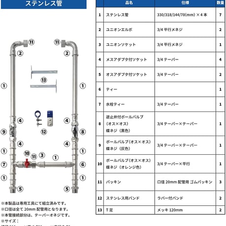 ソリューヴSH-MV取付用地上配管（ステンレス管）