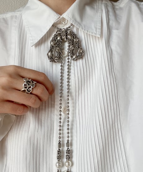 Pearl ribbon tassel necklace