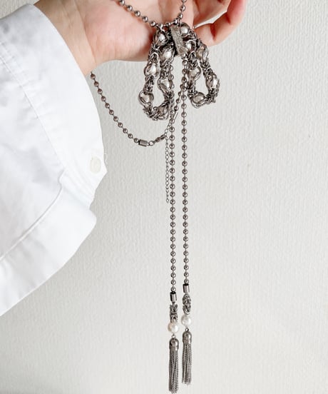 Pearl ribbon tassel necklace