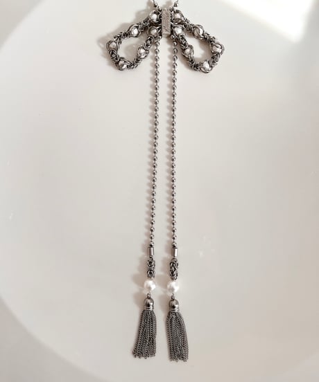 Pearl ribbon tassel necklace