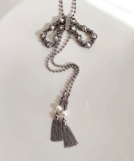 Pearl ribbon tassel necklace