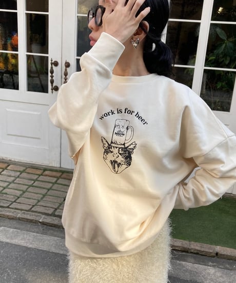 【MAISON MEOW】 work is for beer スウェット