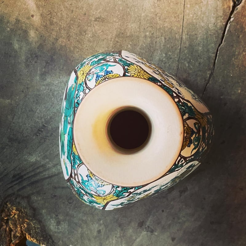 九谷焼 8号花瓶 割取花鳥菊紋 | kinuya's STORE