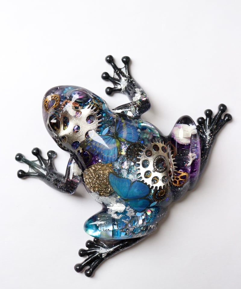 歯車と蝶の幻想アマガエル/ カエルフィギュア 一点もの | Thyme_G