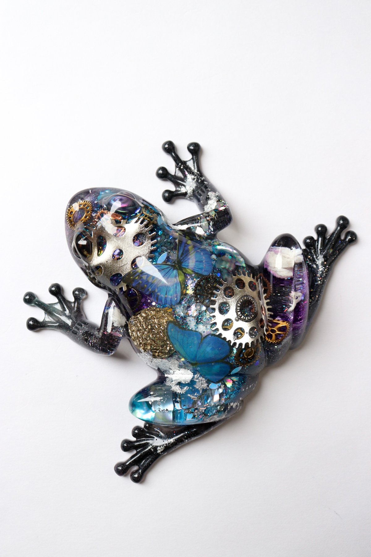 歯車と蝶の幻想アマガエル/ カエルフィギュア 一点もの | Thyme_G
