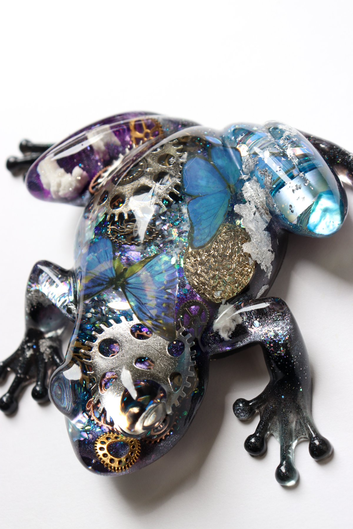 歯車と蝶の幻想アマガエル/ カエルフィギュア 一点もの | Thyme_G