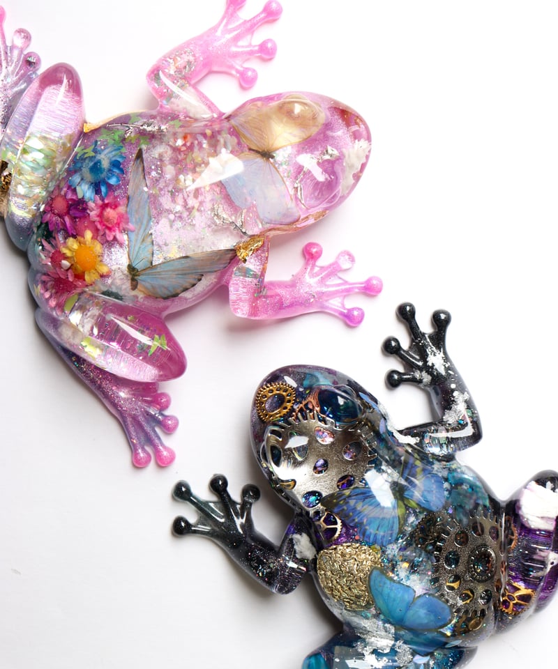 歯車と蝶の幻想アマガエル/ カエルフィギュア 一点もの | Thyme_G