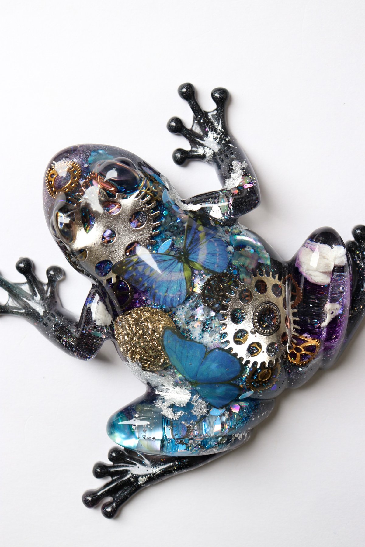 歯車と蝶の幻想アマガエル/ カエルフィギュア 一点もの | Thyme_G