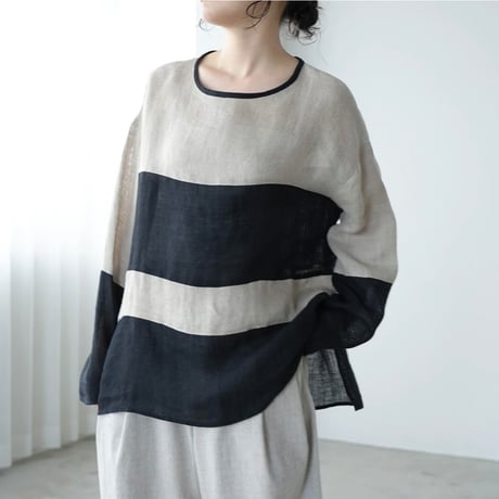 SWITCH BORDER MESH LINEN PULLOVER SHIRT【MANON】