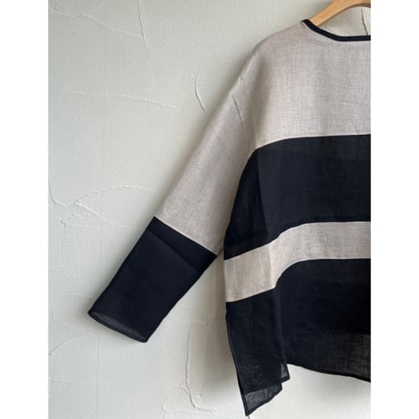 SWITCH BORDER MESH LINEN PULLOVER SHIRT【MANON】