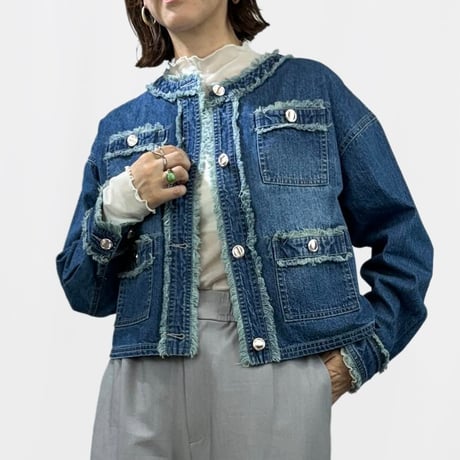 7.5onz DENIM フリンジ4ポケジャケット