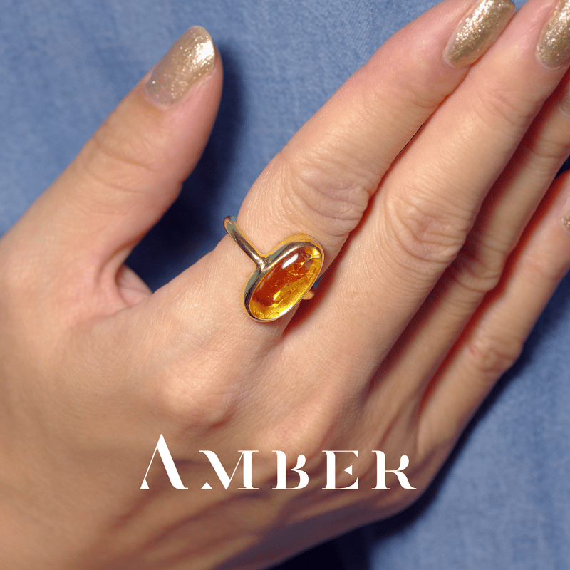 New『アンバー(琥珀)』の世界でひとつの天然石リングsilver925 + 22kgf