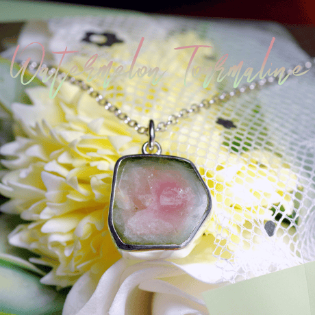 New『Watermelon Tourmaline』の世界でひとつの天然石ネックレスsv925 + ロジウムコーティング