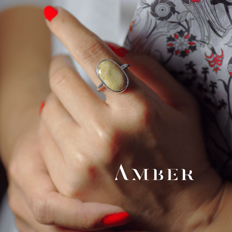 New『AMBER』& 『琥珀』（こはく）の世界でひとつの天然石リング silver925 + ロジウムコーティング