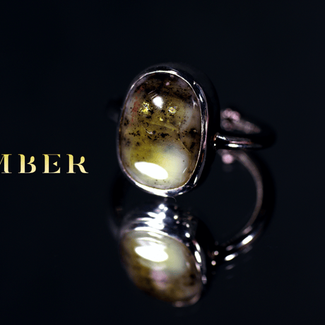 New『AMBER』& 『琥珀』（こはく）の世界でひとつの天然石リング silver925 + ロジウムコーティング