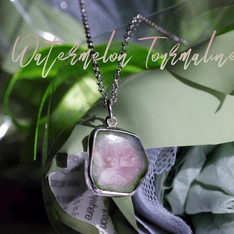 New『Watermelon Tourmaline』の世界でひとつの天然石ネックレスsv925 + ロジウムコーティング