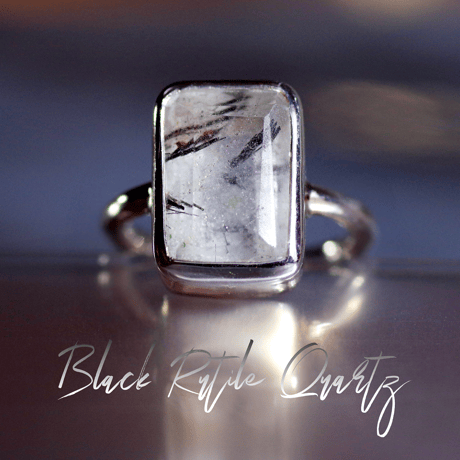 New『ブラックルチルクォーツ』の世界でひとつの天然石リングsilver925 + ロジウムコーティング*6carats