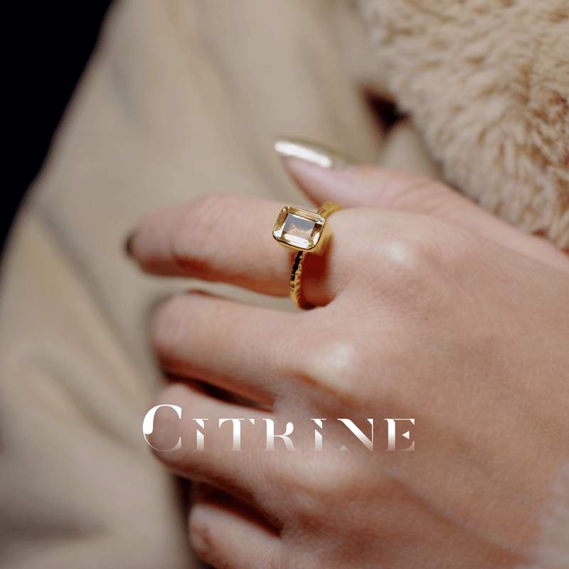 リング New『Citrine』の世界でひとつの天然石リング sv925+プラチナ仕上げ