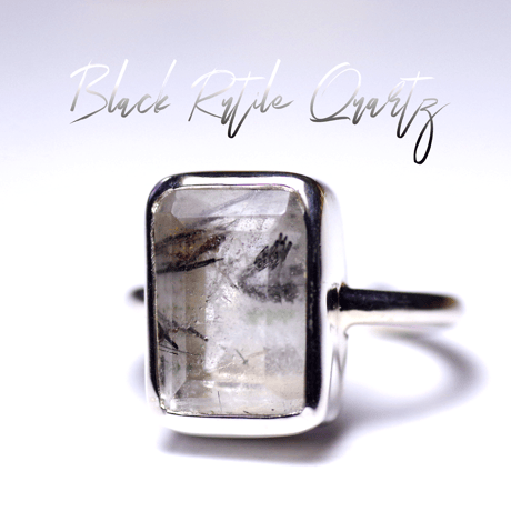New『ブラックルチルクォーツ』の世界でひとつの天然石リングsilver925 + ロジウムコーティング*6carats