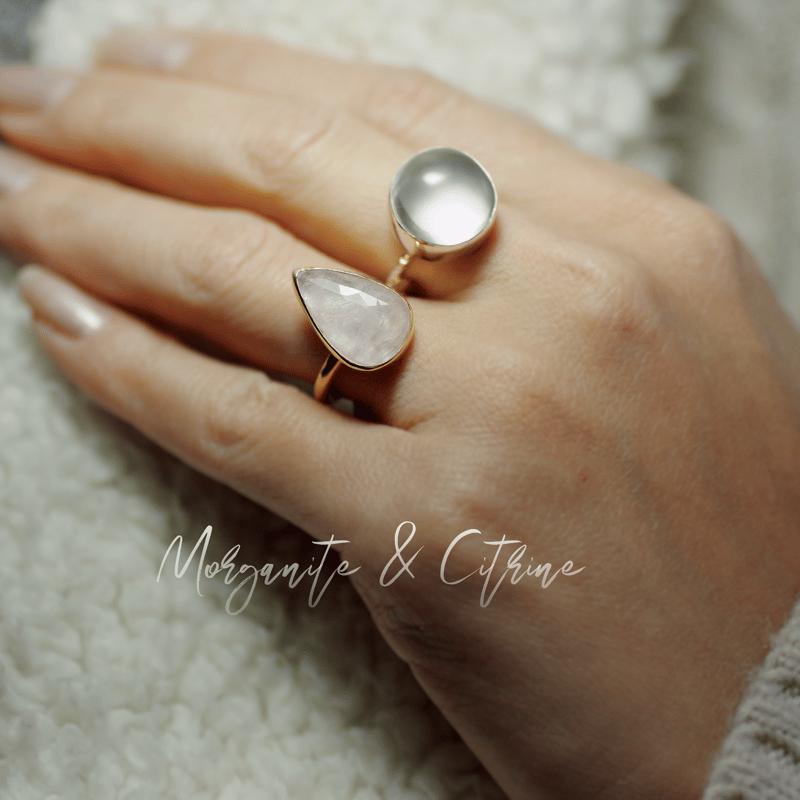 New 『モルガナイト』の世界でひとつの天然石リング silver925 + 18kgf