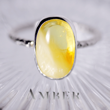 New『AMBER』& 『琥珀』（こはく）の世界でひとつの天然石リング silver925 + ロジウムコーティング