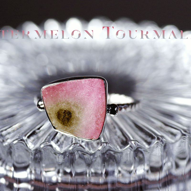 New『Watermelon Tourmaline』の世界でひとつの天然石リングsv925 +...