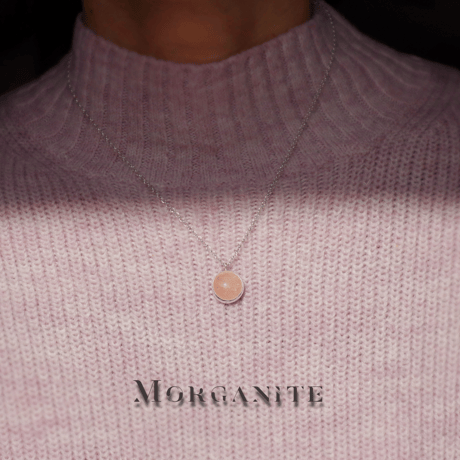 New『Morganite』の世界でひとつの天然石ネックレスsilver925