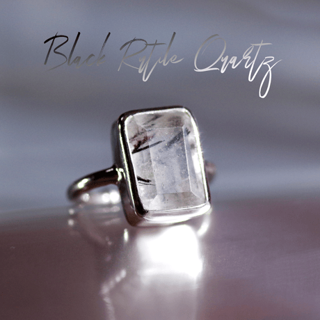 New『ブラックルチルクォーツ』の世界でひとつの天然石リングsilver925 + ロジウムコーティング*6carats
