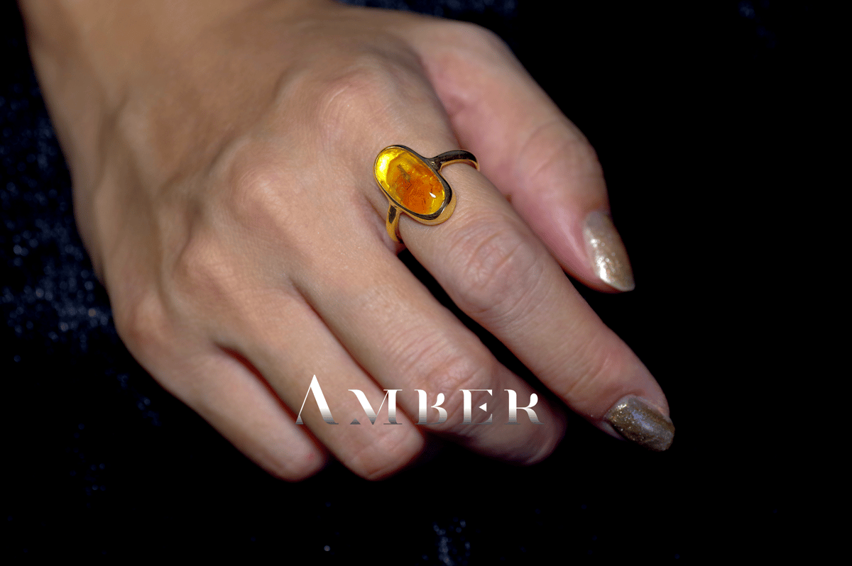 New『アンバー(琥珀)』の世界でひとつの天然石リングsilver925 + 22kgf