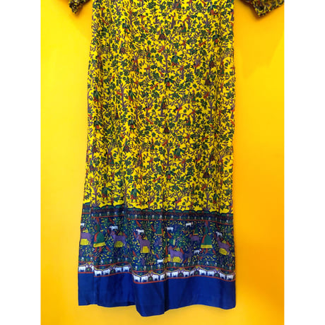 70s Yellow gauze dress【00327】