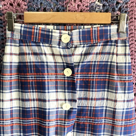 70s Blue plaid maxi skirt【01453】