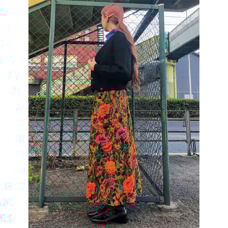 Vintage flower pattern handmade skirt【00455】