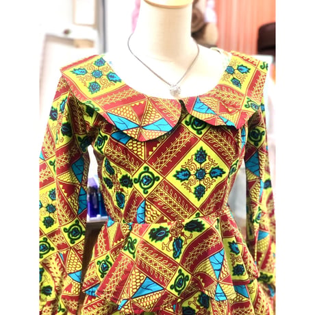 Green peplum african batik top【01178】