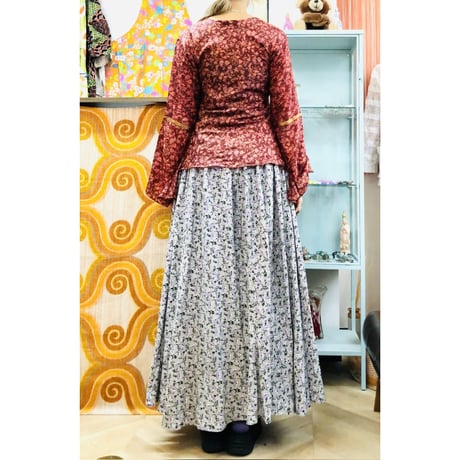 Vintage flare sleeve silk top【01198】