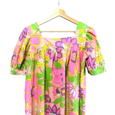 70s Pink floral maxi dress【01496】