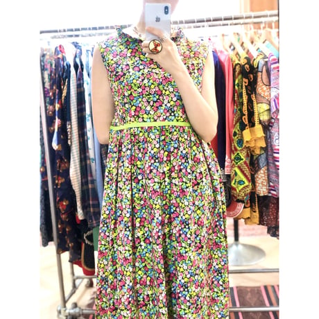 60s Sleeveless bright floral sundress【01142】