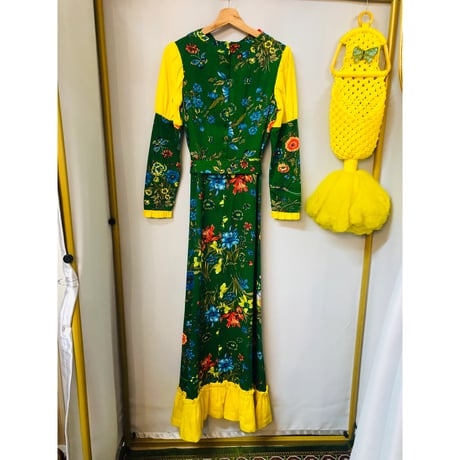 70s Bugs and Flower maxi dress【01036】