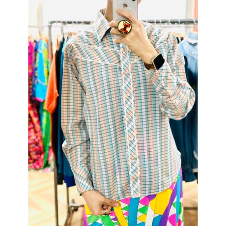 Vintage pink plaid blouse【00898】