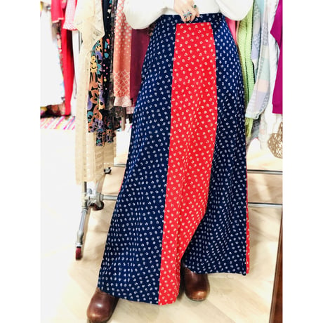 70s Red × Navy maxi skirt【00723】