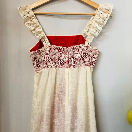 70s Patchwork lace maxi dress【01100】