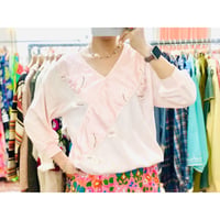 80s Pink Beaded Appliqué top【00943】