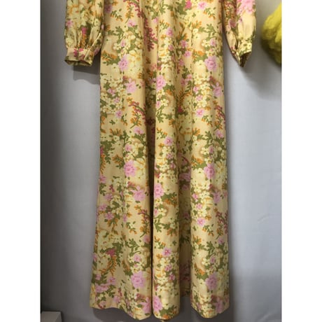 70s yellow floral maxi dress【00834】