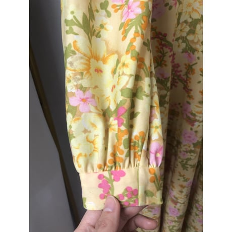 70s yellow floral maxi dress【00834】
