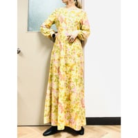 70s yellow floral maxi dress【00834】